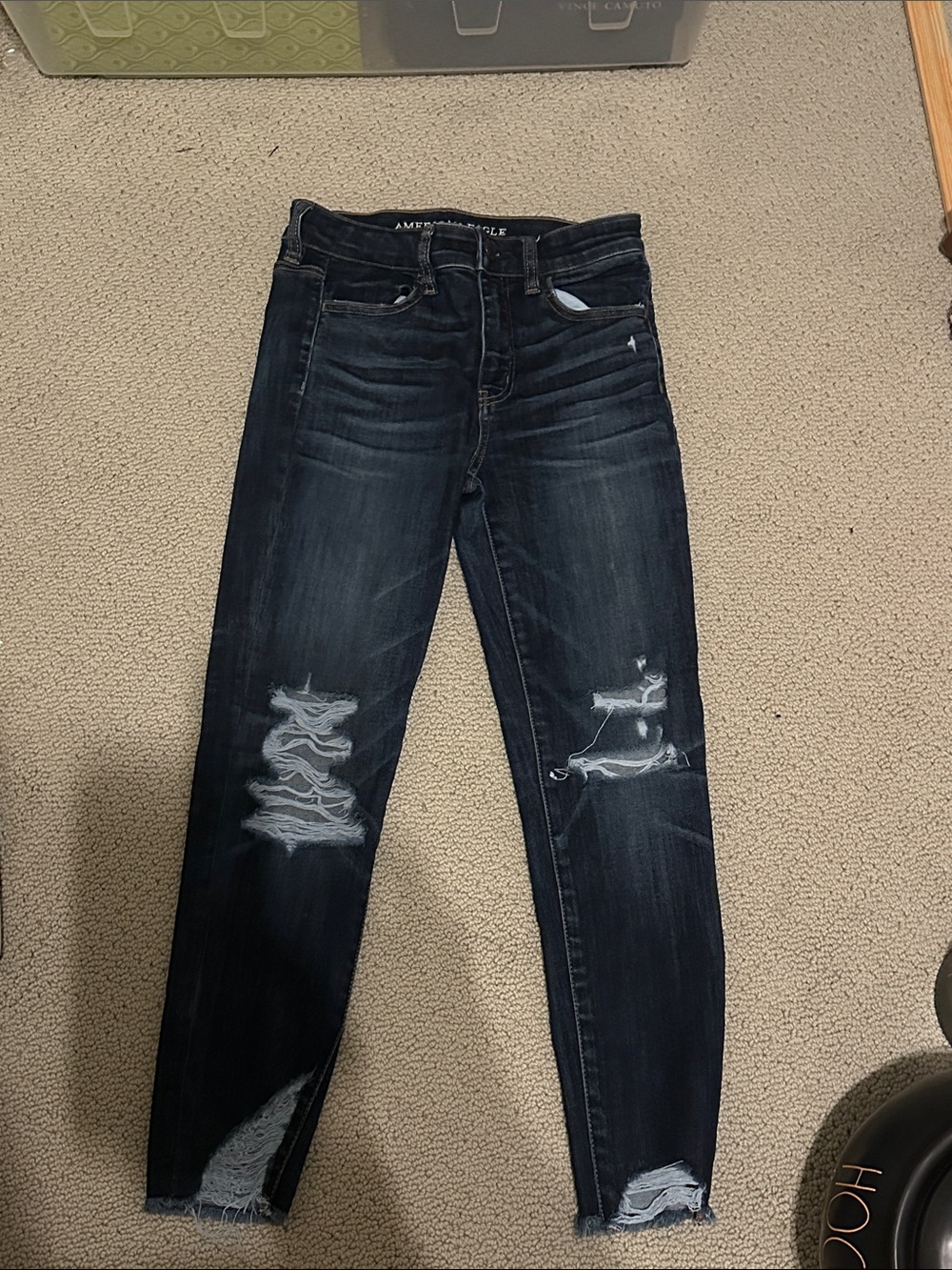 American Eagle Outfitters Indigo Distressed Womens Hi-Rise Jegging Crop 4 Short